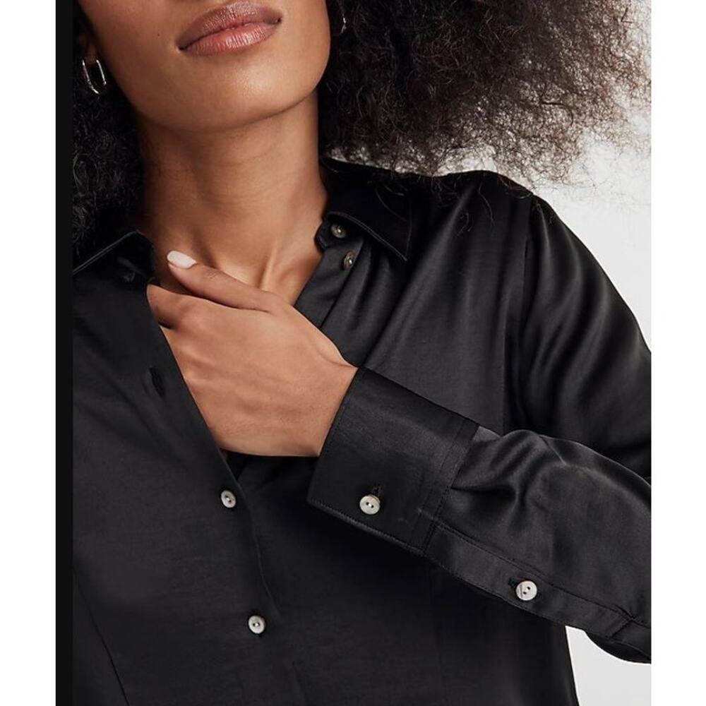NWT Madewell Satin Darted Button-Up Shirt True Black Women's Size 14 #NN947 - Picture 3 of 13